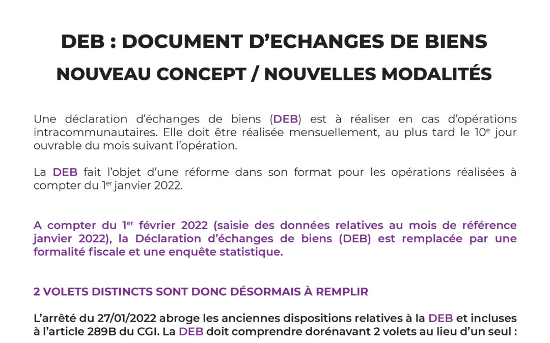 DEB : Document d’échanges de biens