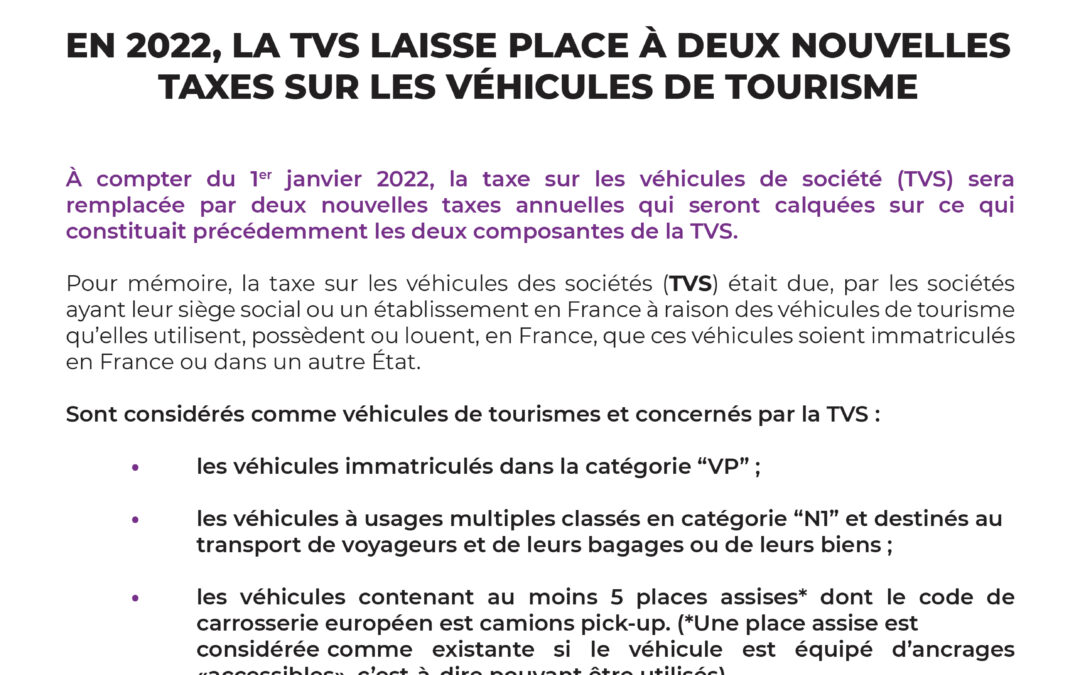 TVS : Taxes sur les véhicules de tourisme