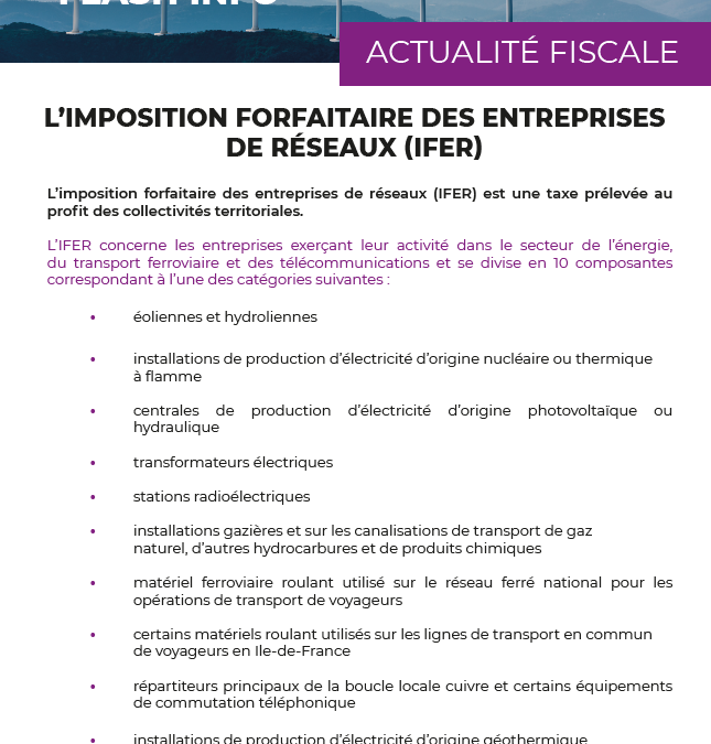 L’imposition forfaitaire des entreprises de réseaux (IFER)