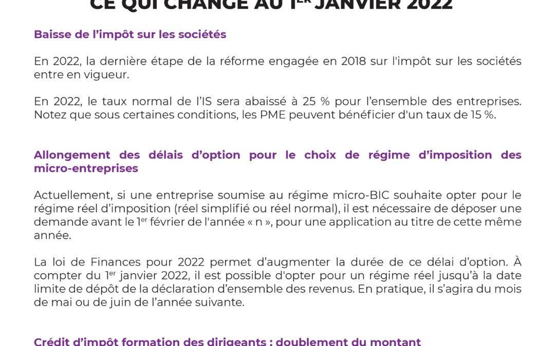 Ce qui change au 1er janvier 2022