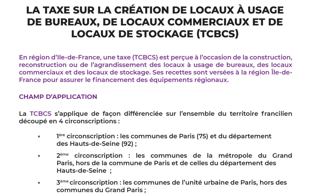 Taxe sur la création de locaux à usage de bureaux, de locaux commerciaux et de locaux de stockage