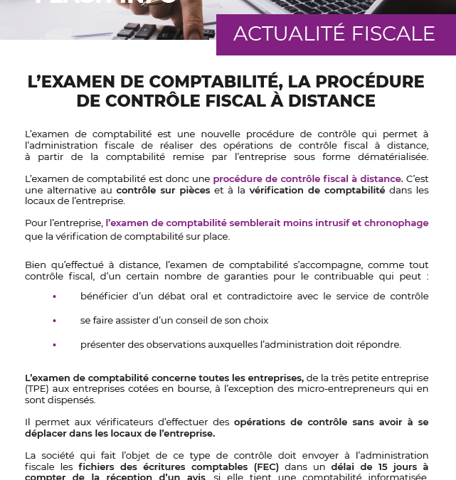 L’examen de comptabilité, la procédure de contrôle fiscal à distance