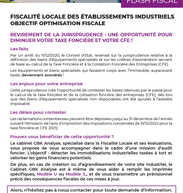 Fiscalité locale des établissements industriels