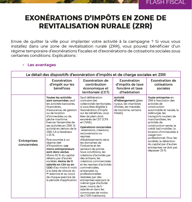 Exonérations d’impôts en zone de  revitalisation rurale (ZRR)