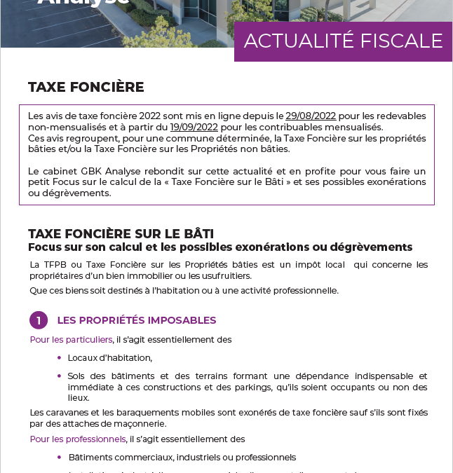 Taxe foncière sur le bâti