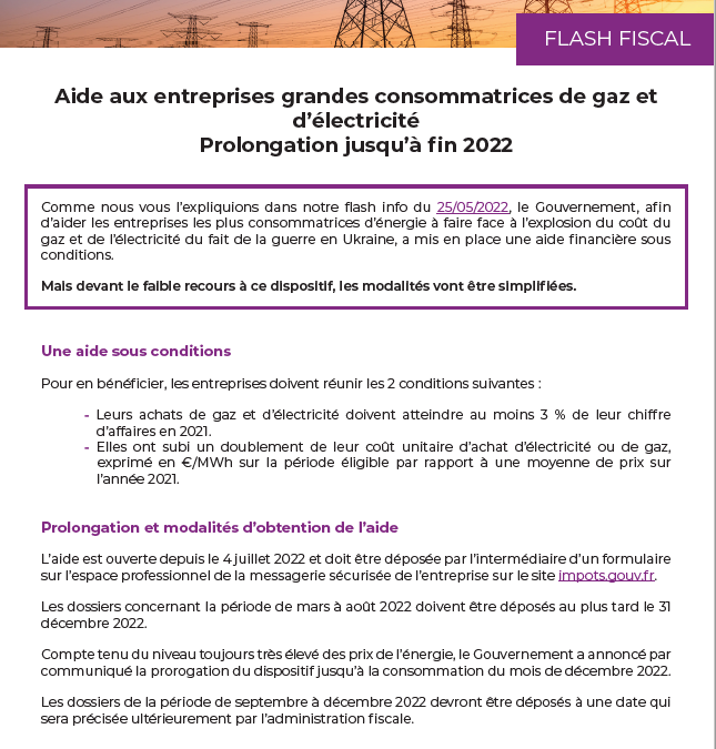 Aide aux entreprises grandes consommatrices de gaz et d’élecricité