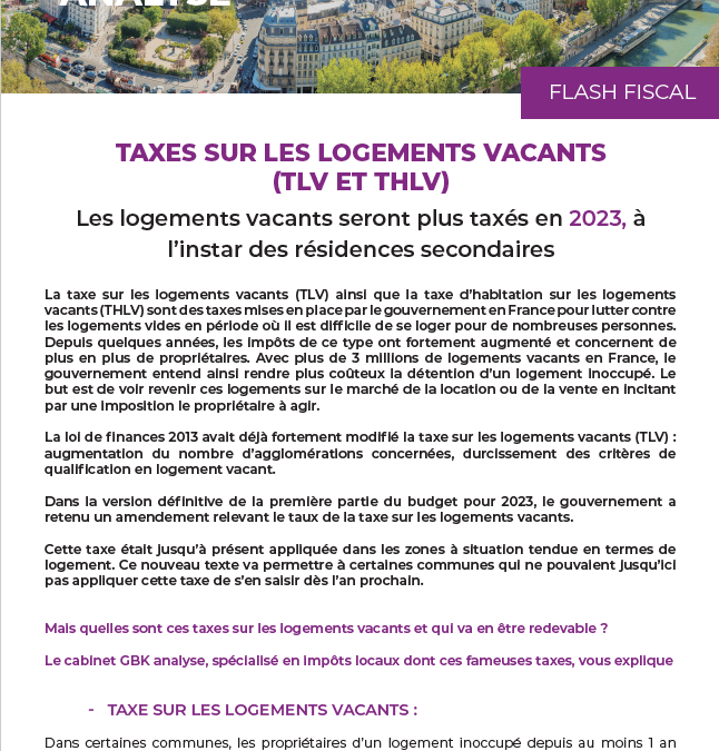 Taxes sur les logements vacants (TLV et THLV)