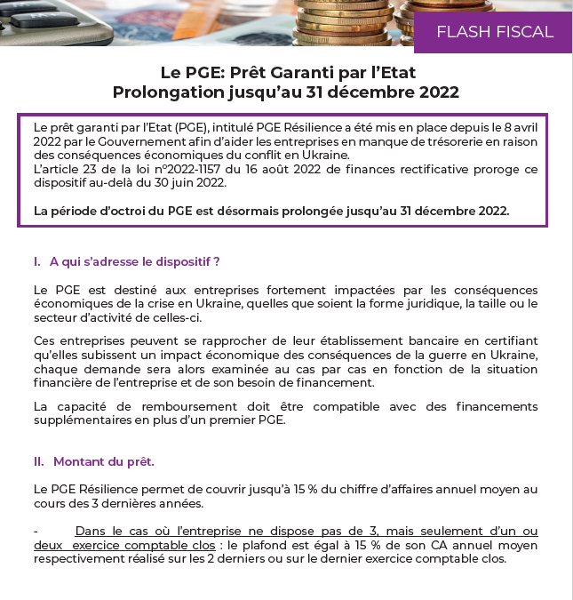 Le Prêt Garanti par l’Etat: Prolongation jusqu’au 31 décembre 2022