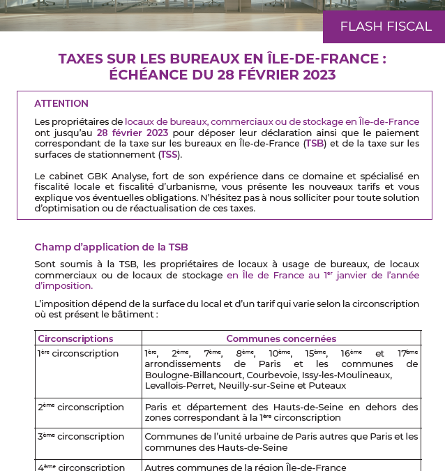 Taxes sur les bureaux en Île-de-France : échéance du 28 février 2023