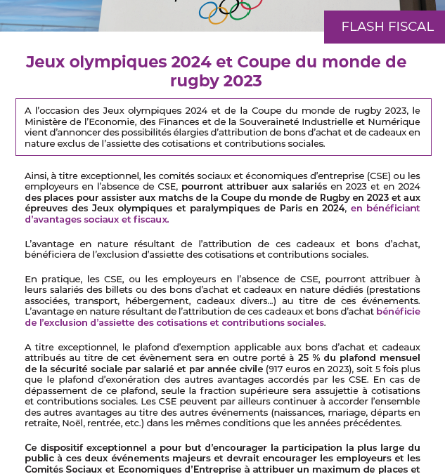 Jeux olympiques 2024 et Coupe du monde de rugby 2023