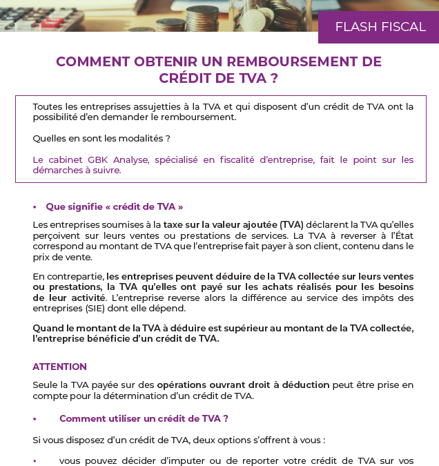 Comment obtenir un remboursement de crédit de TVA ?