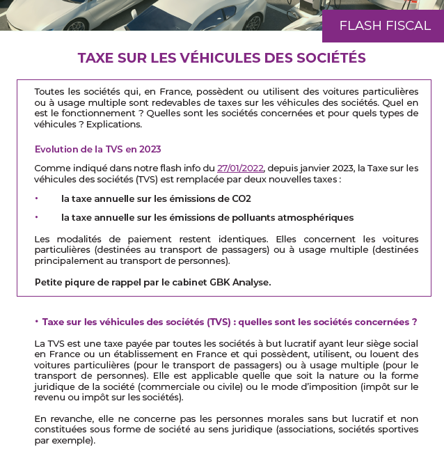 Taxe sur les véhicules des sociétés