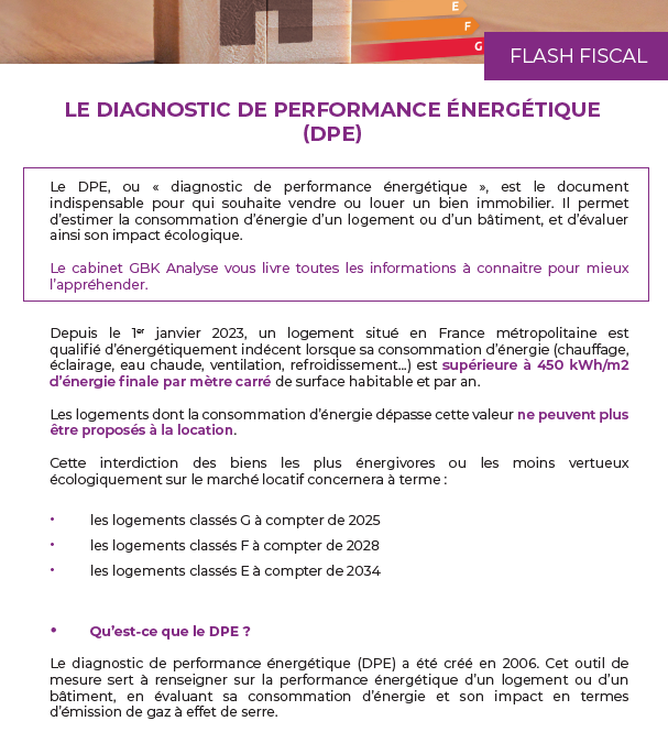 Le diagnostic de performance énergétique