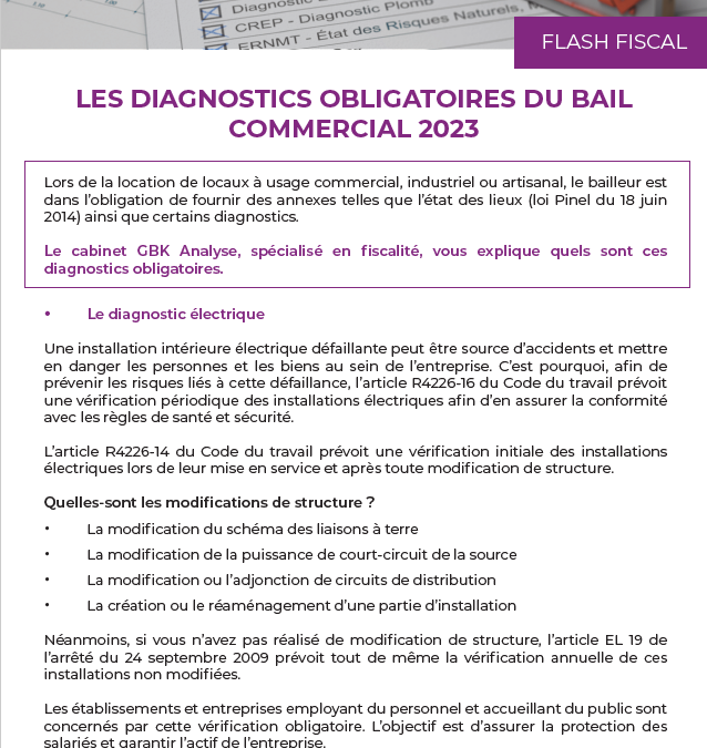 Les diagnostics obligatoires du bail commercial 2023