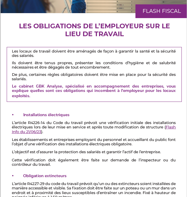 Les obligations de l’employeur sur le lieu de travail