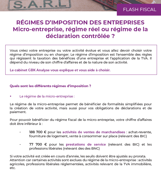 Régimes d’imposition des entreprises : micro-entreprise, régime réel ou régime de la déclaration contrôlée ?