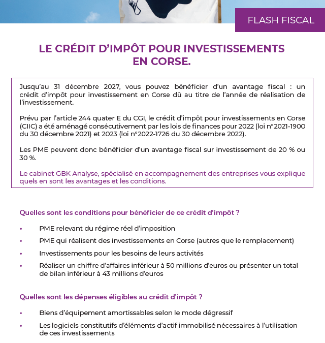 Crédit d’impôt pour investissements en Corse