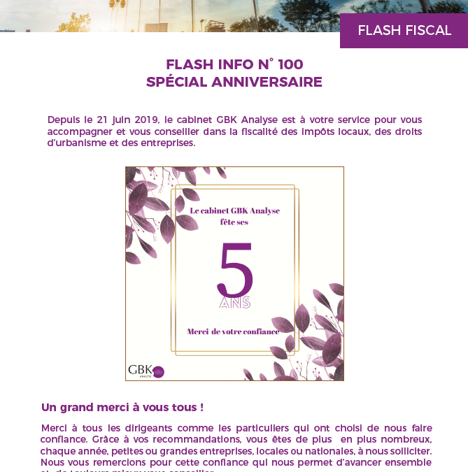 FLASH INFO N° 100 SPÉCIAL ANNIVERSAIRE