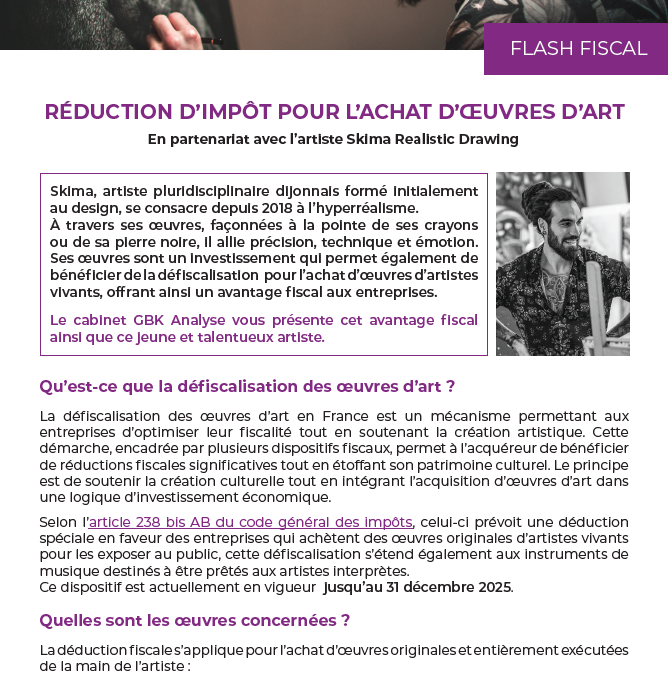 Réduction d’impôt pour l’achat d’œuvres d’art