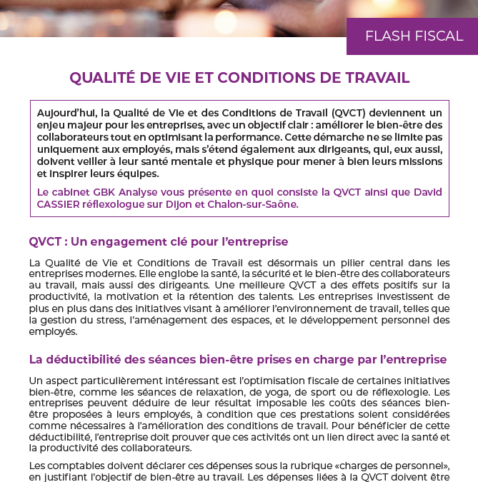 Qualité de Vie et Conditions de Travail