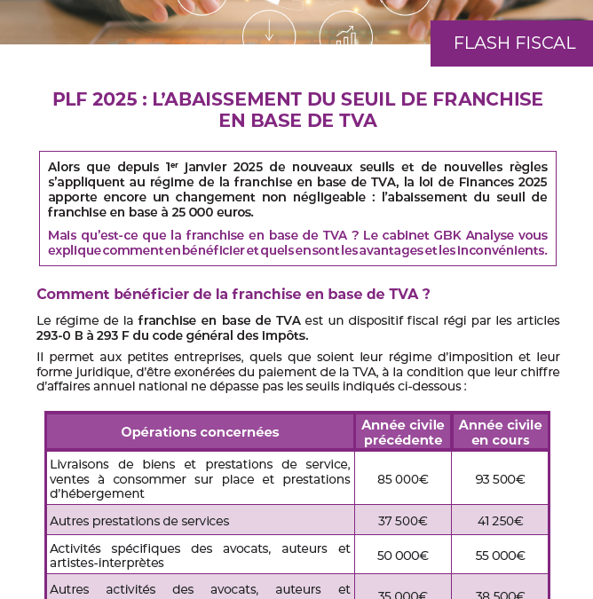 PLF 2025 : L’abaissement du seuil de franchise en base de TVA