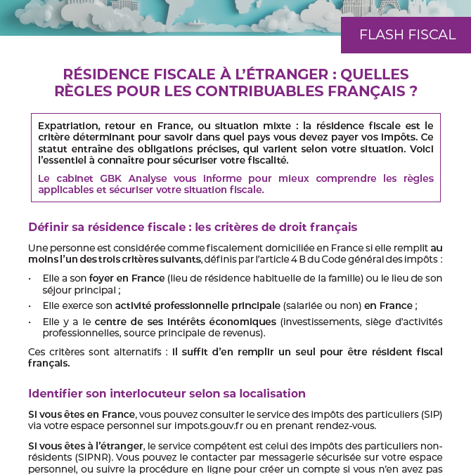 Résidence fiscale à l’étranger : quelles règles pour les contribuables français ?