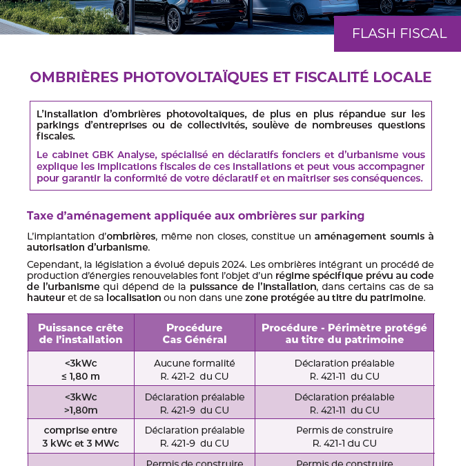 Ombrières photovoltaïques et fiscalité locale en 2025