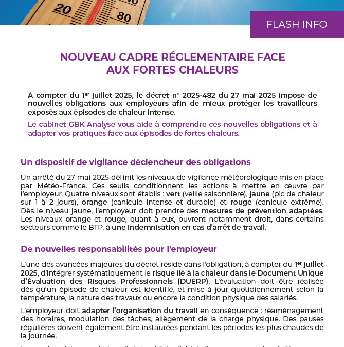 Nouveau cadre réglementaire face aux fortes chaleurs
