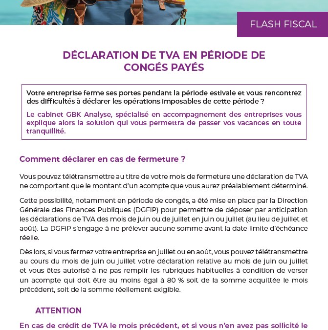 2025 : Déclaration de tva en période de  congés payés