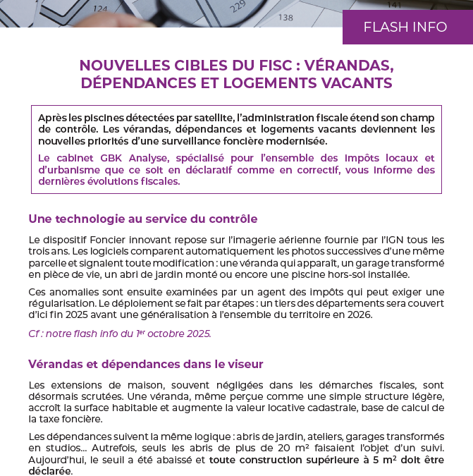 Nouvelles cibles du fisc : vérandas, dépendances et logements vacants