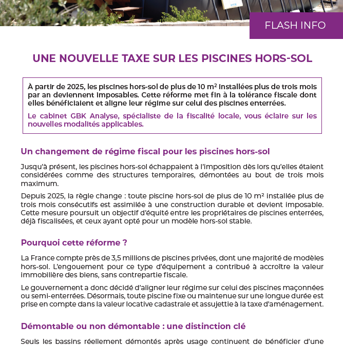 Une nouvelle taxe sur les piscines hors-sol