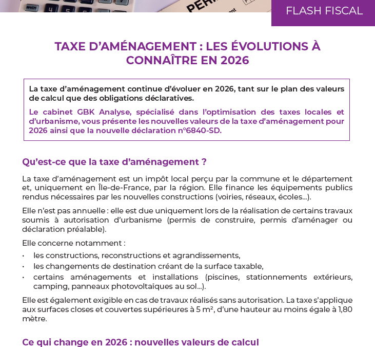 Taxe d’aménagement : les évolutions à connaître en 2026